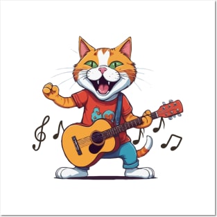 Cute Cat Guitar Posters and Art